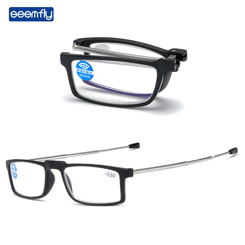 

Seemfly Anti-blue Light Reading Glasses Telescopic Antenna Legs Stainless Steel Convenient Presbyopic Spectacles +1.0 to +4.0