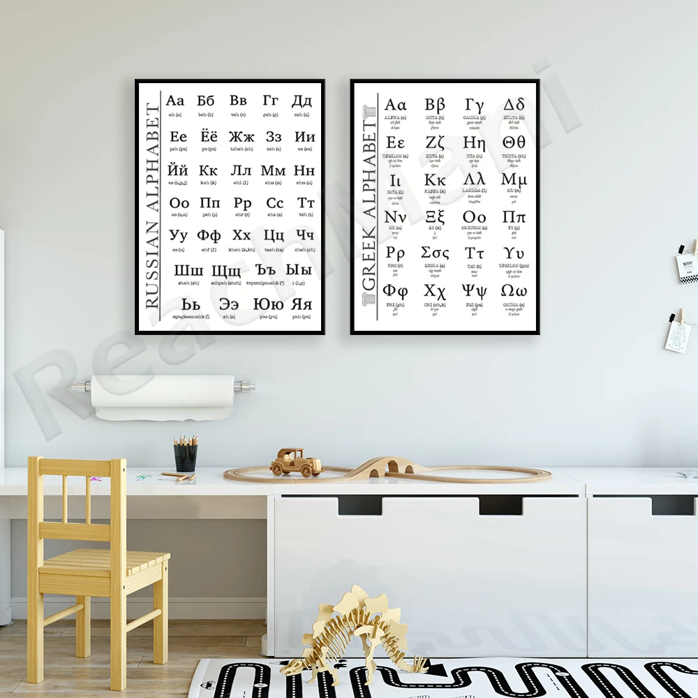 Greek Alphabet, Greek Font, Russian Alphabet Poster | Cyrillic Language Font Office Wall Art Student Education Poster