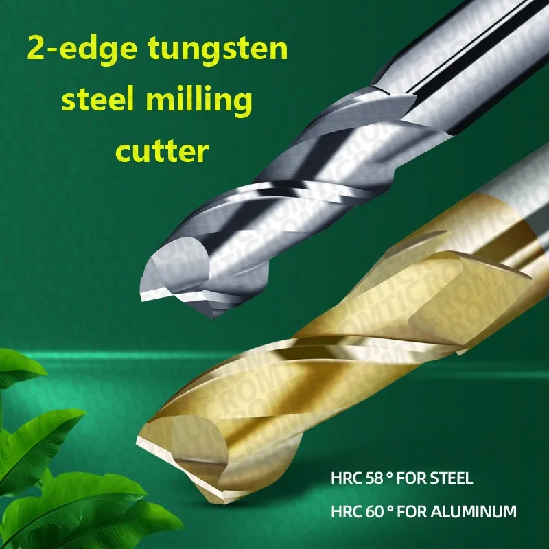 Mesin pemotong penggilingan lapisan paduan alat baja Tungsten ROMTIC Cnc Maching 2 pisau endmill mesin pemotong aluminium alat karbida HRC58