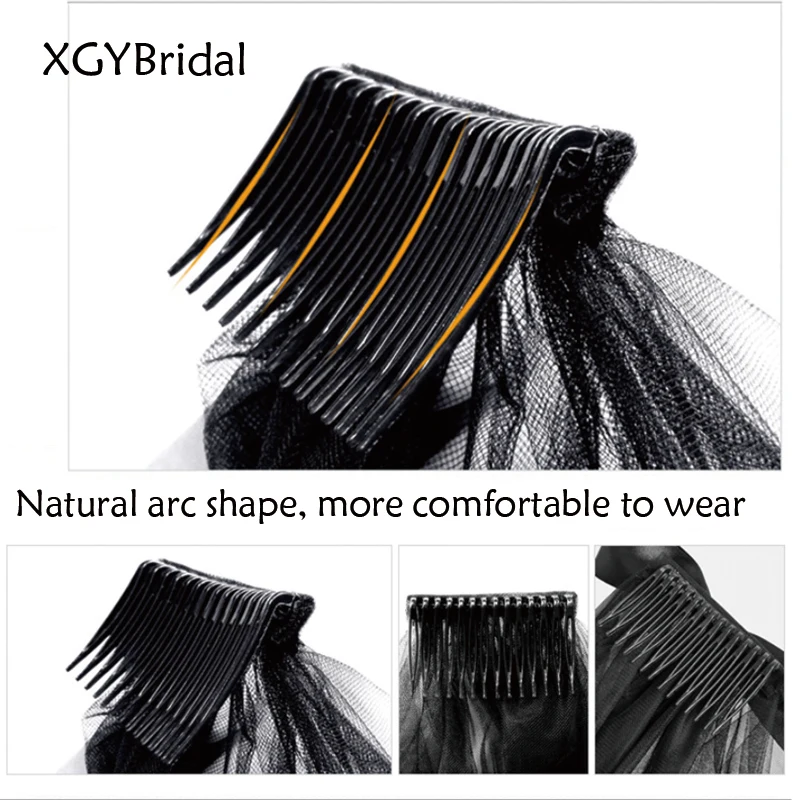 Big Bow Black Bridal Veils Short Ribbon Streamer Retro Dark Halloween Party Wedding Accessories With Hair Comb