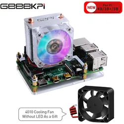GeeekPi Clear Black Ice Tower Cooling Fan V2.0 Super 7 Colours Light Bracket 5-Layer Acrylic Case for Raspberry Pi 3B+/4B
