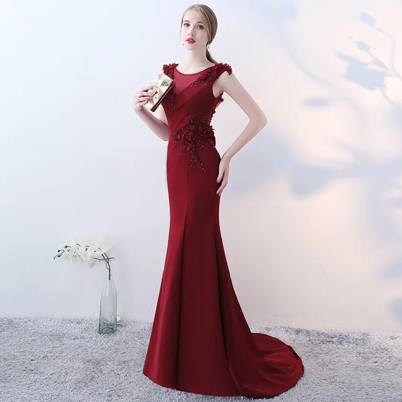 Beauty-Emily Elegant Long Mermaid Evening Dresses High-End Luxury Beading Appliques Party Gowns Satin Pearls vestidos de fiesta