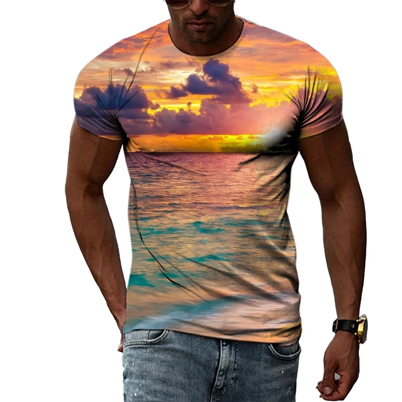 New 3D trendyol men Natural Landscape graphic t shirts Summer Fashion Hip Hop Casual Print T-shirt Personality Handsome Tee Top