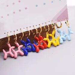 Simple style Colorful Alloy Balloon Dog Puppy Earrings Cute Cartoon Drop Dog Hoop Earring for Women Ear Jewelry