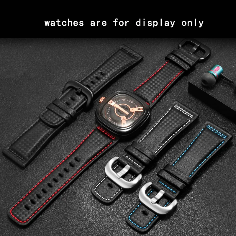 

CICIDD Carbo Fiber Wristband For M2/02 Series Black Red Genuine Leather Watchband 28mm Men's Watch Accessories