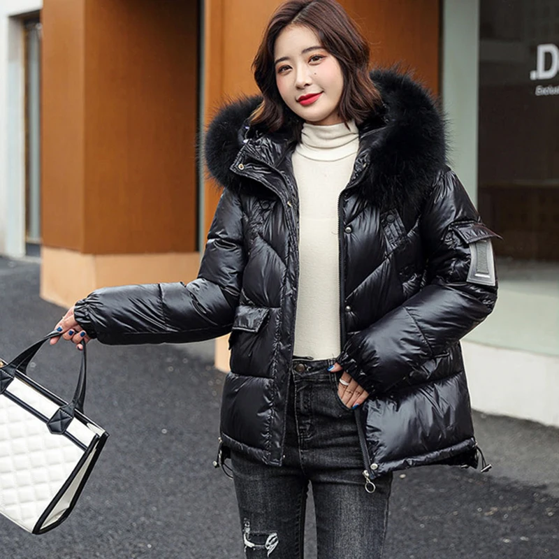 Short Down Padded Jacket Women Outerwear New Winter Bread Clothing Female Fashion Thick Fur Collar Loose Hooded Parka Jacket