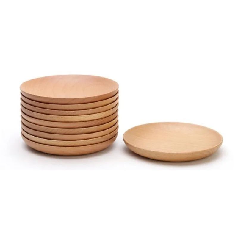 12cm 15cm Round Wooden Plate Child Dessert Plate Afternoon Tea Coffee Dish