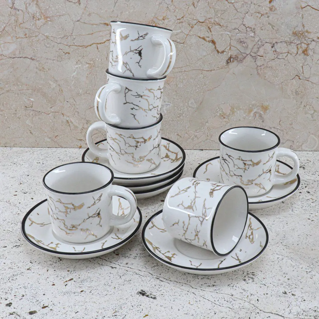 DOLBOVI Kitchen World HLT-31 12 Piece Marble Pattern Bone cup White mug кружка coffee cup cup