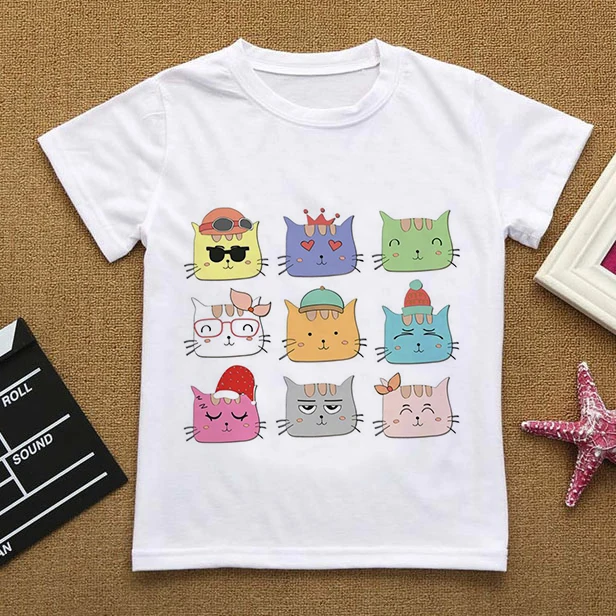 Blumen Sommer Kleidung Liebe Sie Katze CartoonsTShirt Baby Dinge Für Mädchen Kleidung Für Jungen T Shirt Kinder Junge Weiße Kurze hülse Top