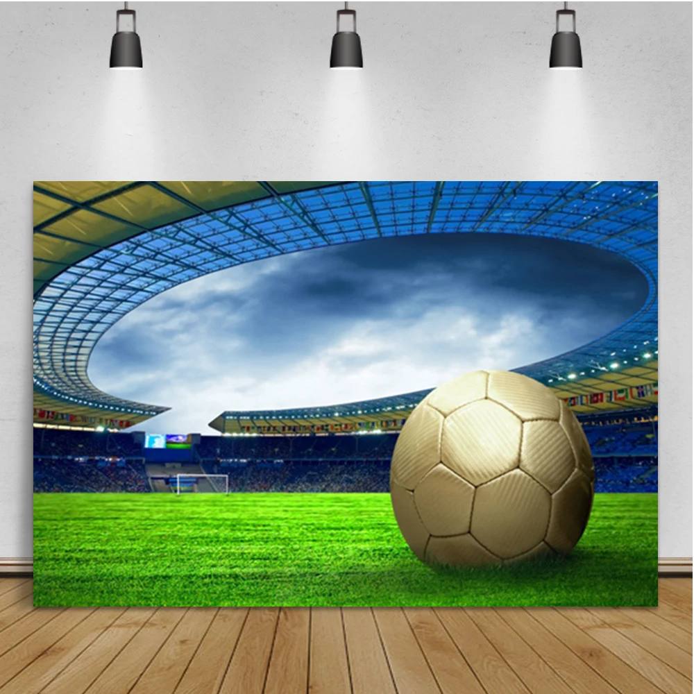 Laeacco Round Football Field Lawn Golden Football Background Baby Birthday Custom Photographic Backdrop For Photo Studio