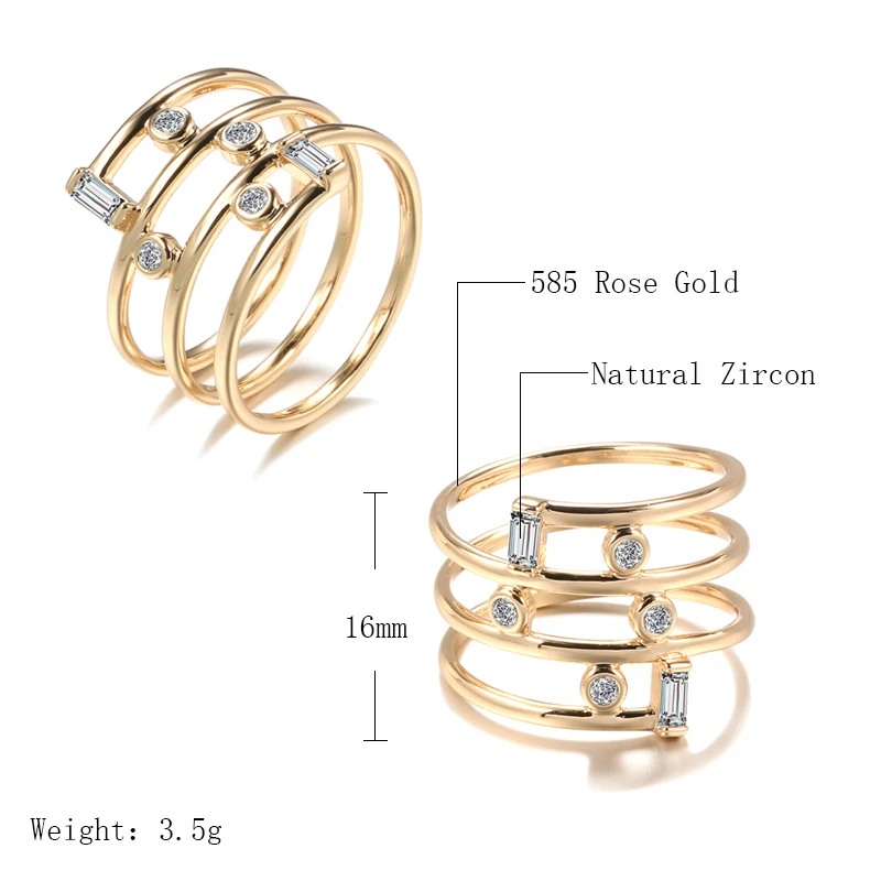 SYOUJYO Shiny Natural Zircon Big Size Rings For Women Luxury Modeling 585 Rose Gold Color Jewelry Modern Statement Spring Rings