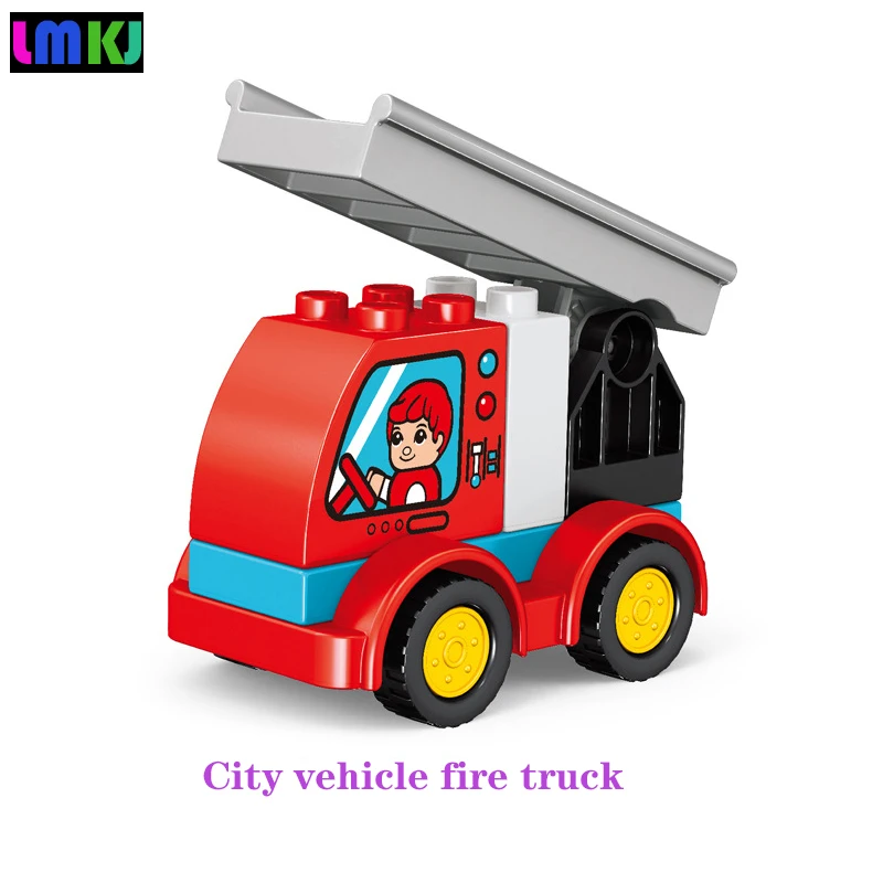 Diy Car Big Size Building Blocks City Vehicle Toy Fire Truck Crane Truck Engineering Vehicle Model Kid Educational Toys Children