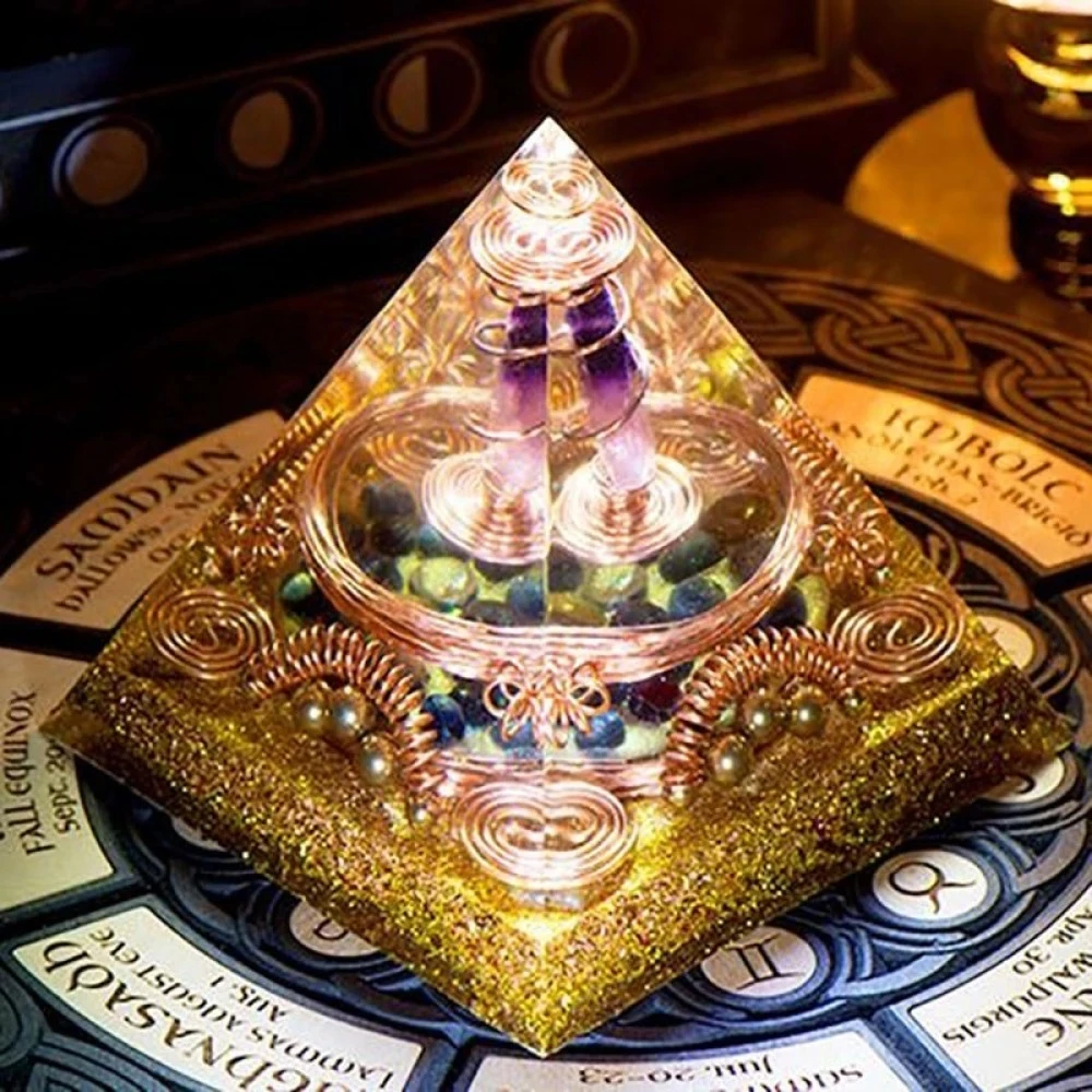 High Frequency Reiki Divination Tarot Orgone Pyramid Natural Amethyst Orgonite | Copper Coil Matrix Block EMF Radiation