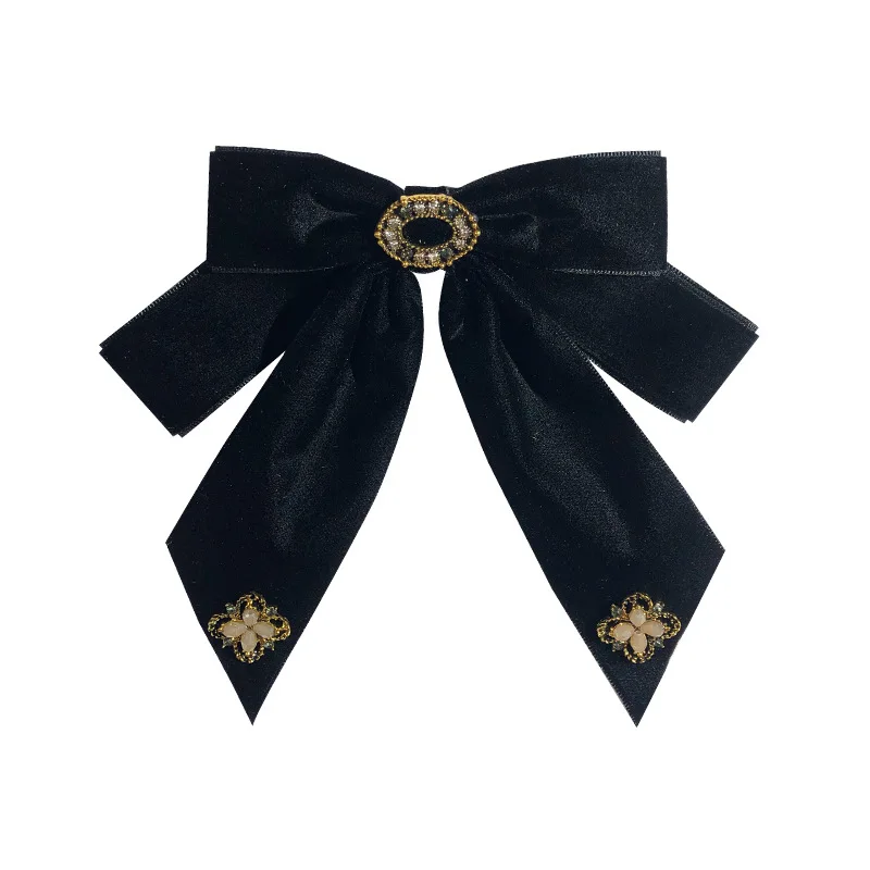 Retro Samt Fliege Brosche Pins Stoff Blume Strass Krawatte Weibliche Hemd Kragen Luxulty Schmuck für Frauen Zubehör – Detail 3