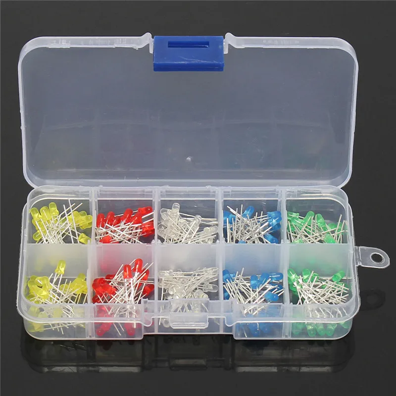 200pcs 3V 20mA Colorful Diodes Universal 3mm LED Light Assorted Kit Red Green Blue Yellow White DIY LEDs Diode Set