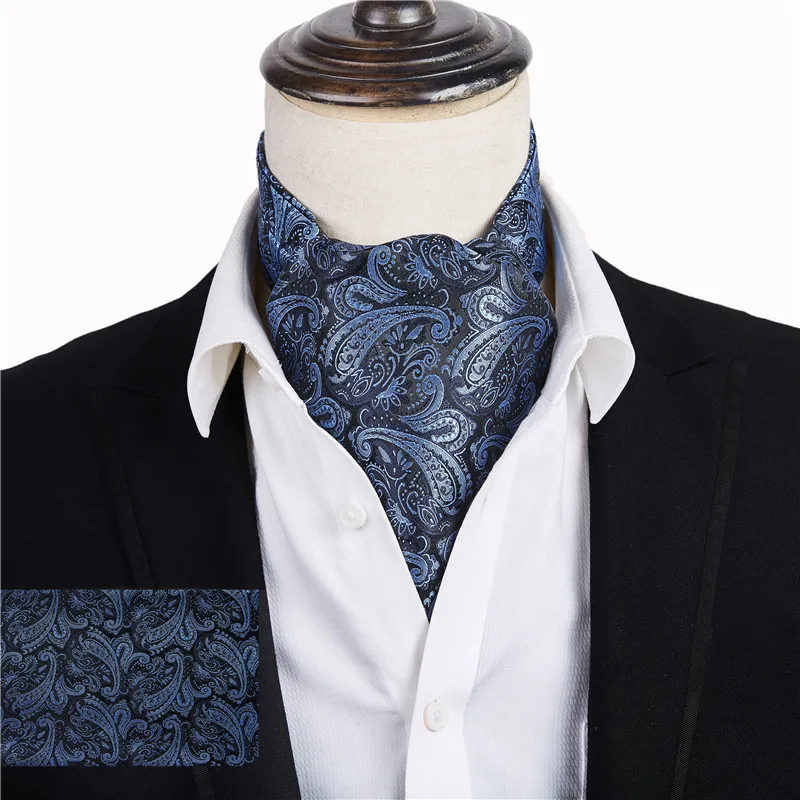 

Ikepeibao Men Luxury Navy Paisley Cravat Silk Dot Floral Ascot Self British Gentleman Polyester Scarf Tie Wholesale