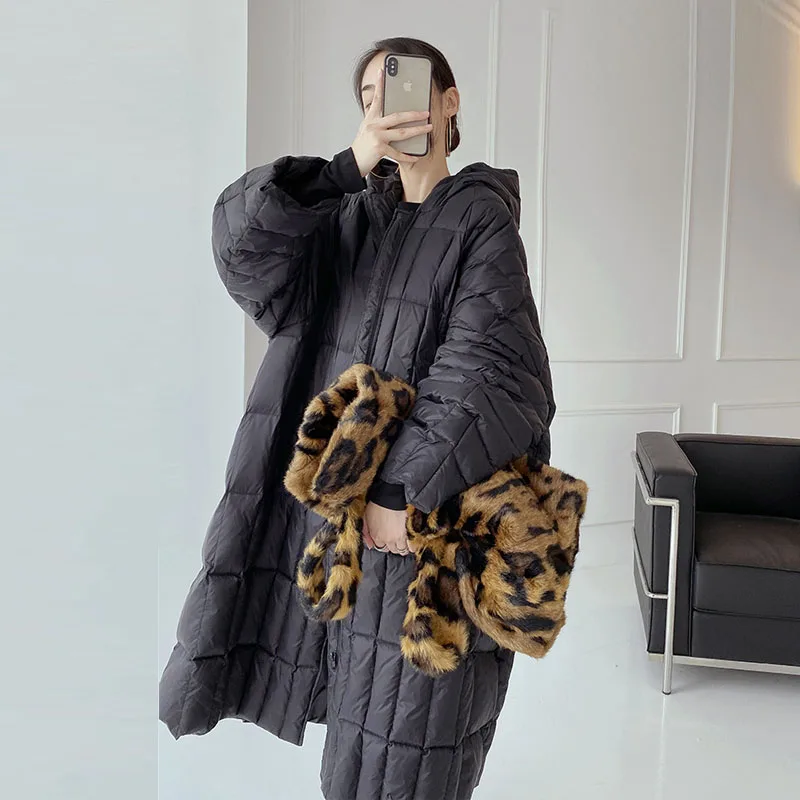 Winter Warm Women\'s Long down jacket Oversized Fashion Hooded Fluffy coat Thick Outwear Casual Lady Zip Clothes INKEO 1O380