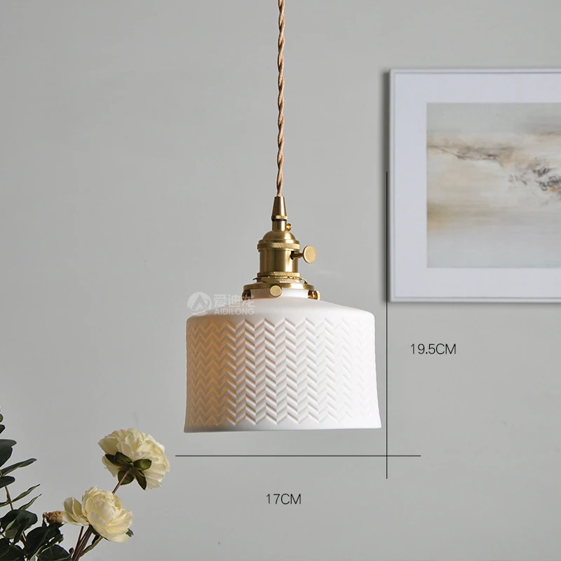 IWHD  Nordic White Ceramic LED Pendant Lights Fixtures Knob Switch For Bedroom Dinning Living Room Modern Copper Hanging Lamp