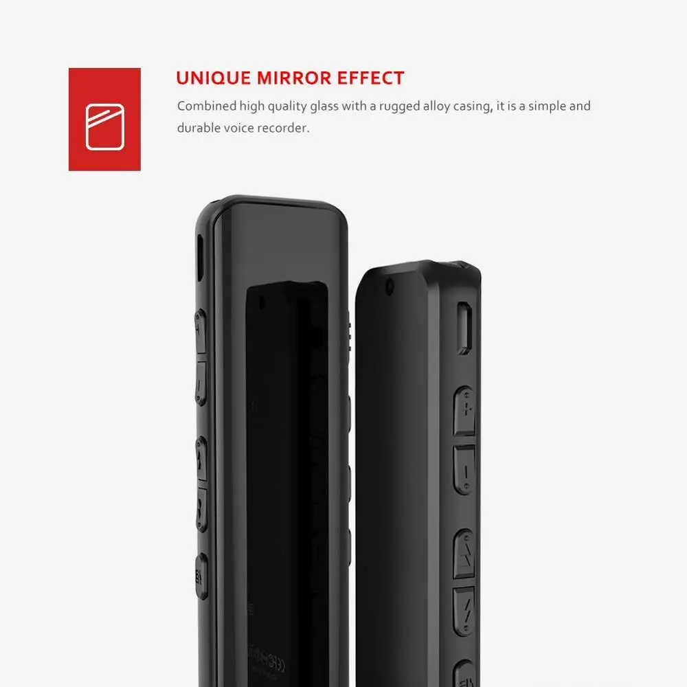 Vandlion 디지털 활성화 음성 녹음기, 핫키 사운드 오디오 녹음, 더블 마이크, 소음 감소 잠금, 3D 엣지 스크린