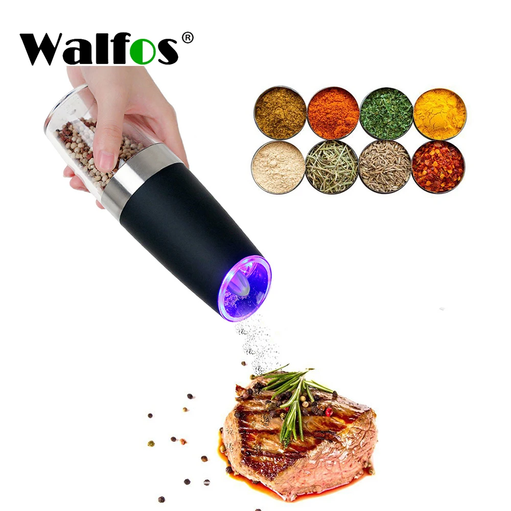 

WALFOS Electric Pepper Grinder Stainless Steel Automatic Gravity Herb Spice Grinder Adjustable Thickness Kitchen Gadgets