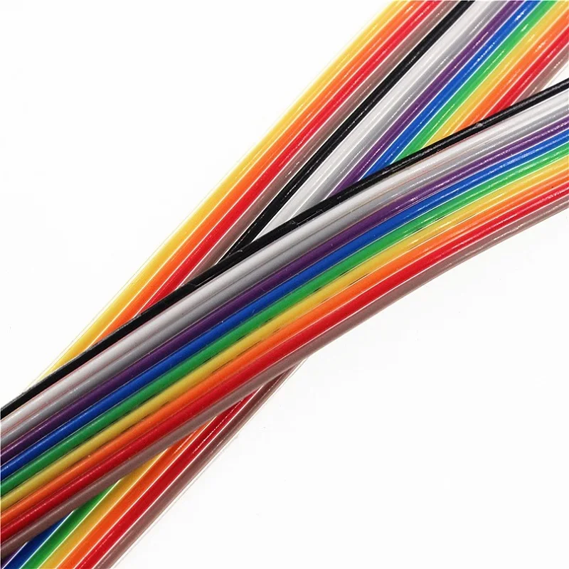 2meters 1.27mm 10P 14P 16P 20P 26P 34P 40P 50P Flat IDC Ribbon Extension Cable Rainbow DuPont Wire For 2.54mm Connect