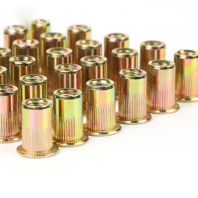 50PCS/lot M6 Zinc Plated Carbon Steel Knurled Nuts Rivnut Flat Head Threaded Rivet Insert Nutsert Cap Rivet Nut