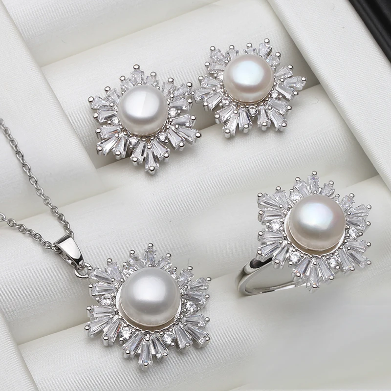 Echt Weiß Schwarz Süßwasser Natürliche Perle Set Frauen, Hochzeit 925 Sterling Silber Halskette Ohrring Sets Schmuck Jahrestag Geschenk – Detail 1