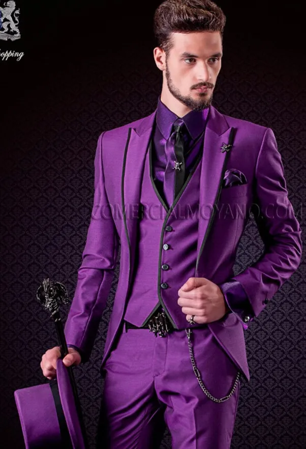 

2024 Latest Italian Design Formal Purple Wedding Suits For Men Groom Tuxedos Best Man Blazer Slim Fit Male Prom Party Suits