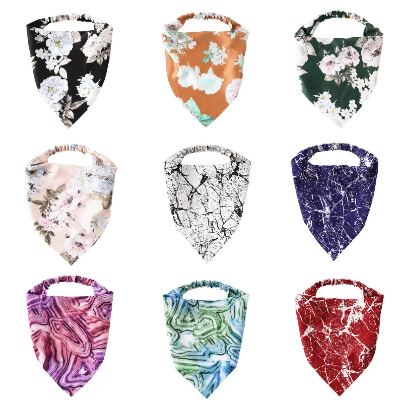 2021 Casual Triangle Scarf Tie Dye Ripple Hairtie Adult  Elastic Women Printing Headband  Ornament Headwear Casual Hairbands