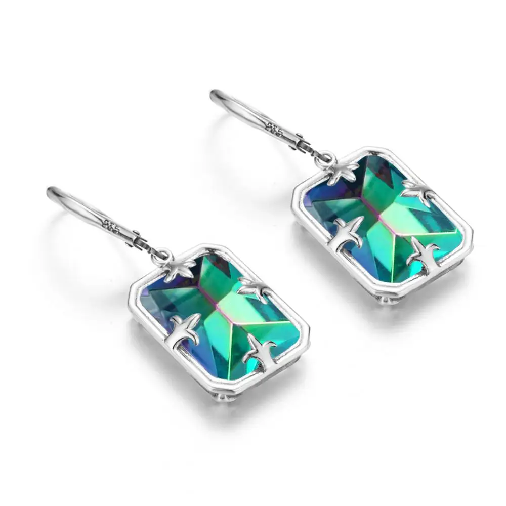 Earring Silver 925 Mystic topaz Earings Fashion Jewelry 2023 Bohemia Rectangle Gemstone Rainbow Topaz Wedding Jewelry For Women