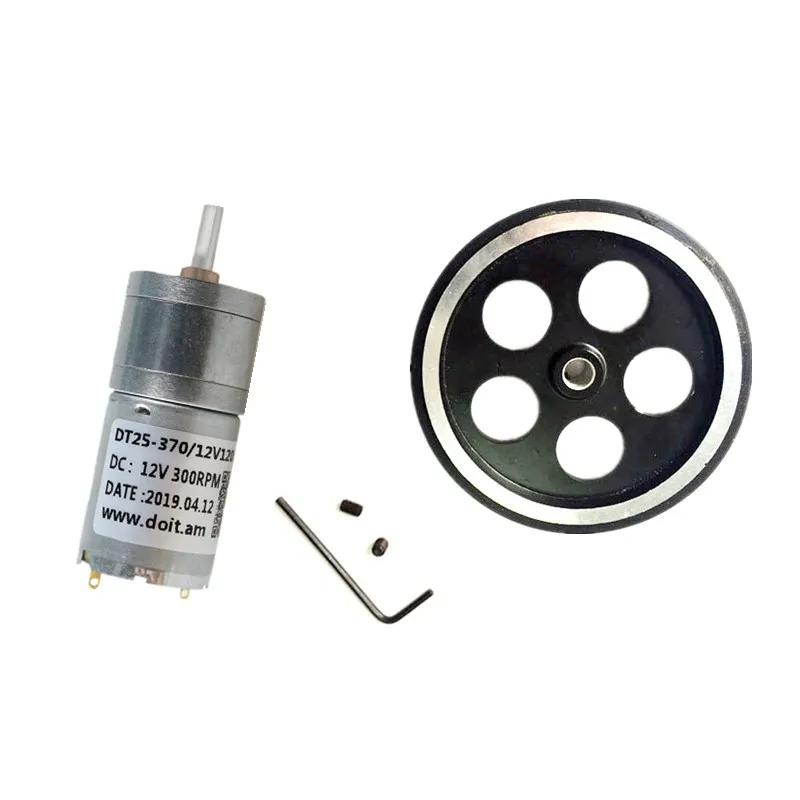 WheeDIY-Rueda de 65mm de diámetro + 1 piezas de Motor de 12V y 300rpm, Robot accesorio para Chasis de coche/modelo robótico, perímetro de 200mm