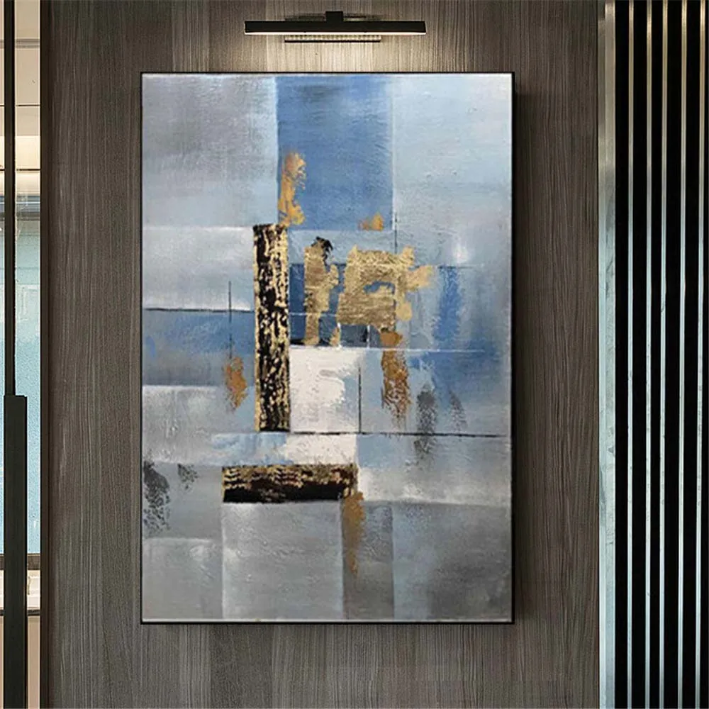 The Latest Hand-Painted Oil Painting On Canvas Wall Art Abstract Golden And Blue Outline Wall Paintings For Living Room Decor