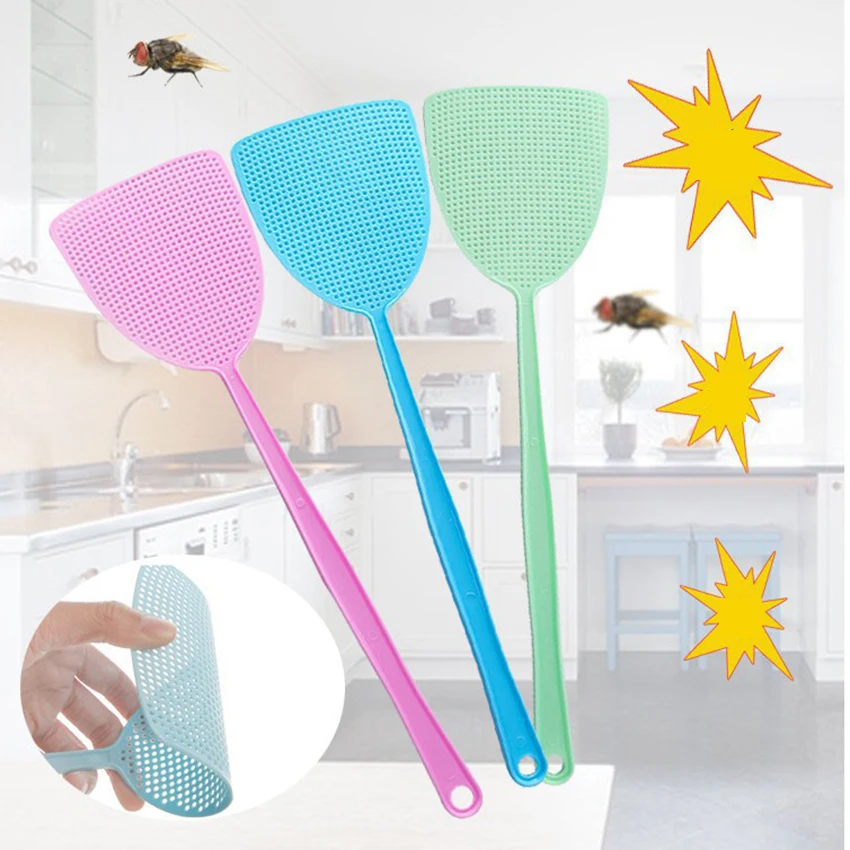 Plastic Fly Swatters  Flexible Long Handle Manual Swat Flies Striking Fly Swatters Home And Kitchen Helper