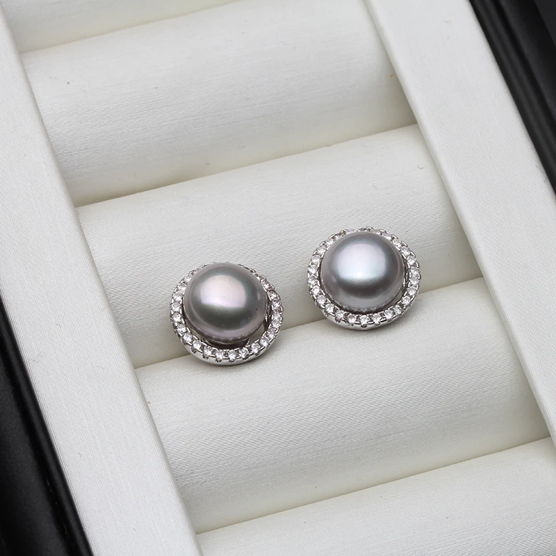Hochzeits-Ohrringe mit natürlichen Süßwasser-Weißperlen, 925er Silber, Damen, Braut, runde Perlenohrringe, edler Schmuck, Geschenk für Ehefrau, Mutter, Party – Detail 5