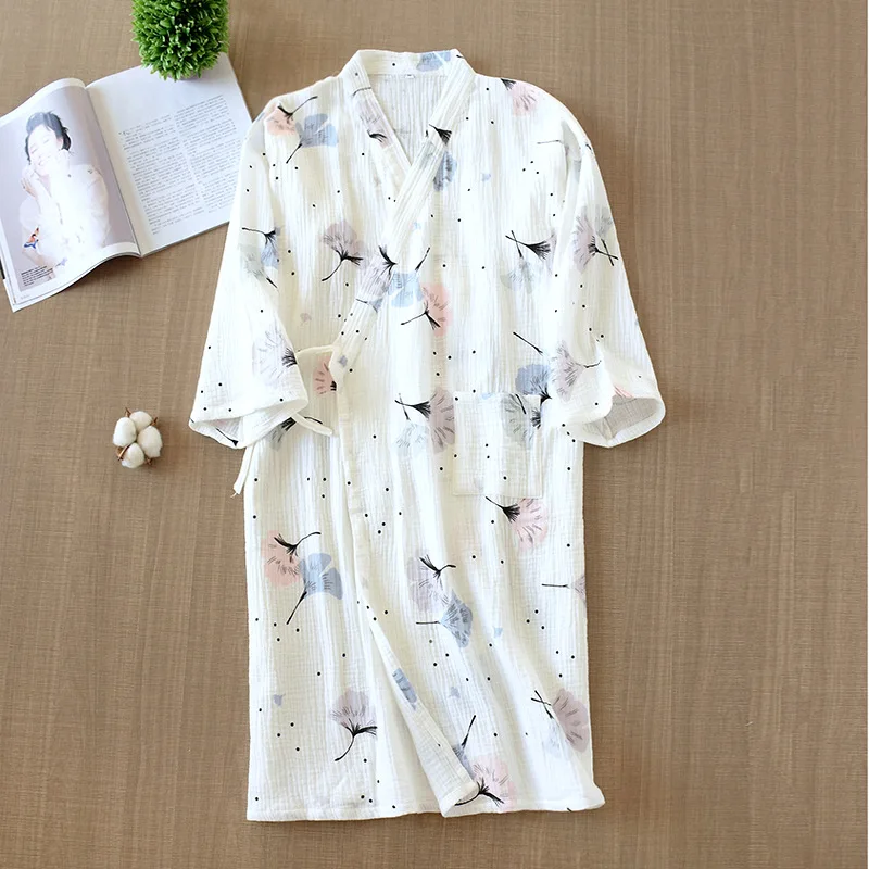

Sweet Double Gauze Bathrobe Nightgown Ladies Night Robe New Arrived Robe Lovely Kimono Crepe Nightgown Cotton Nightdress пиж