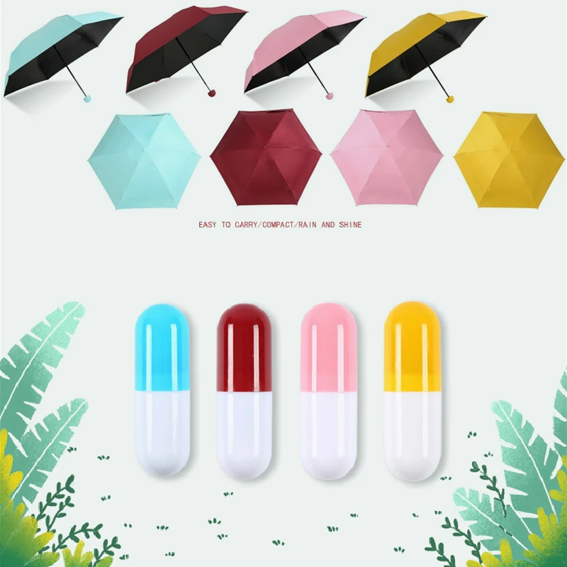 Mini Folding Capsule Umbrella with Pill Package Box, Pocket Parasol, Anti-UV, Portable Travel Umbrella, Sunny and Rainy Day