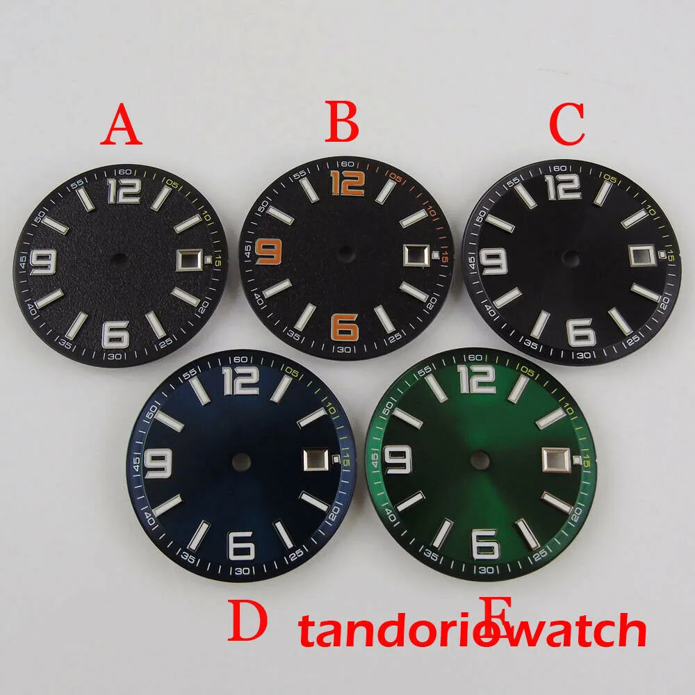 31.5mm Watch Dial Fit for ETA 2824 2836 MIYOTA82 Series Movement Date Window Black/Blue/Green Color Watch Parts Replacements