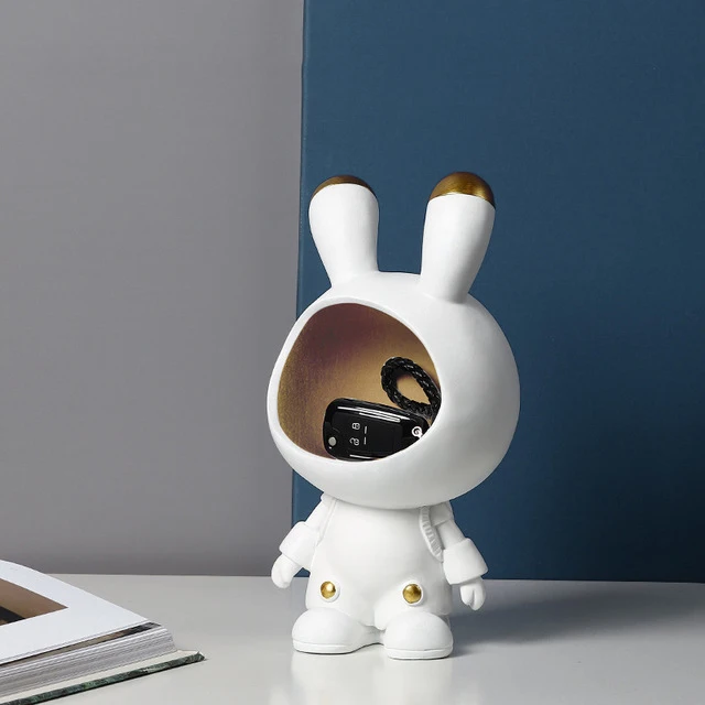 Nordic Resin Astronaut Rabbit Storage Box Tray Statues Home Livingroom Desktop Furnishing Crafts Store Cafe Table Ornament Decor