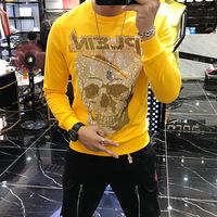 2021 Men Jumper Pullover Skull Diamond Designer Hoodies Hip Hop Sweater Male Rhinestones Streetwear Handsome Fashion O Neck Tops