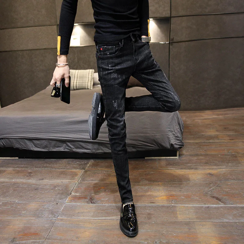 

New 2021 Spring Autumn Denim Korean Streetwear Fashion Slim man Black Trendyol Clothes For Teenagers Men Denim Pencil Pants