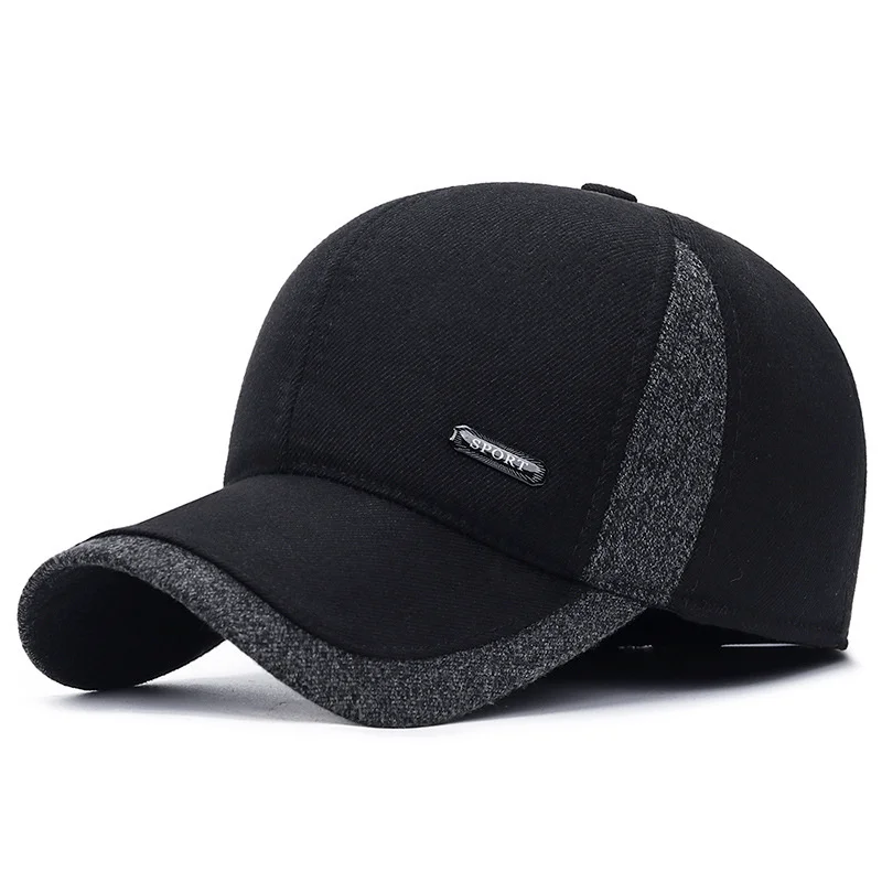 New Warm Mens Winter Wool Baseball Cap Ear Flaps Brand Snapback Hats Thicken Cotton Fitted Cap Gorra Hombre Trucker Cap