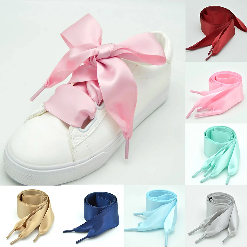 1Pair 4cm Width 90CM Flat  Satin Silk Ribbon Shoelaces Polyester Shoe Laces Sneaker Sport Shoes Lace Strings