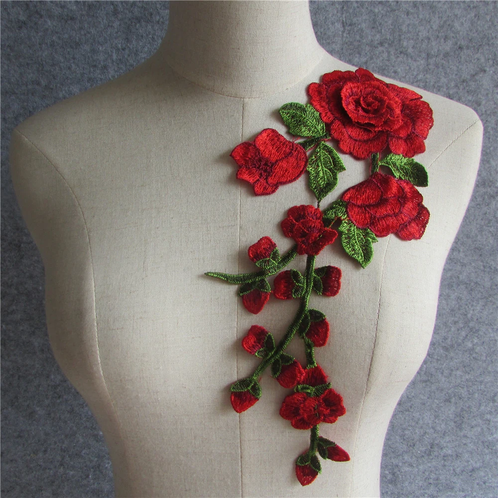 Women\'s embroidery rose flower decoration applique fabric sewing DIY clothing craft supplies accessories 1 piece for sale