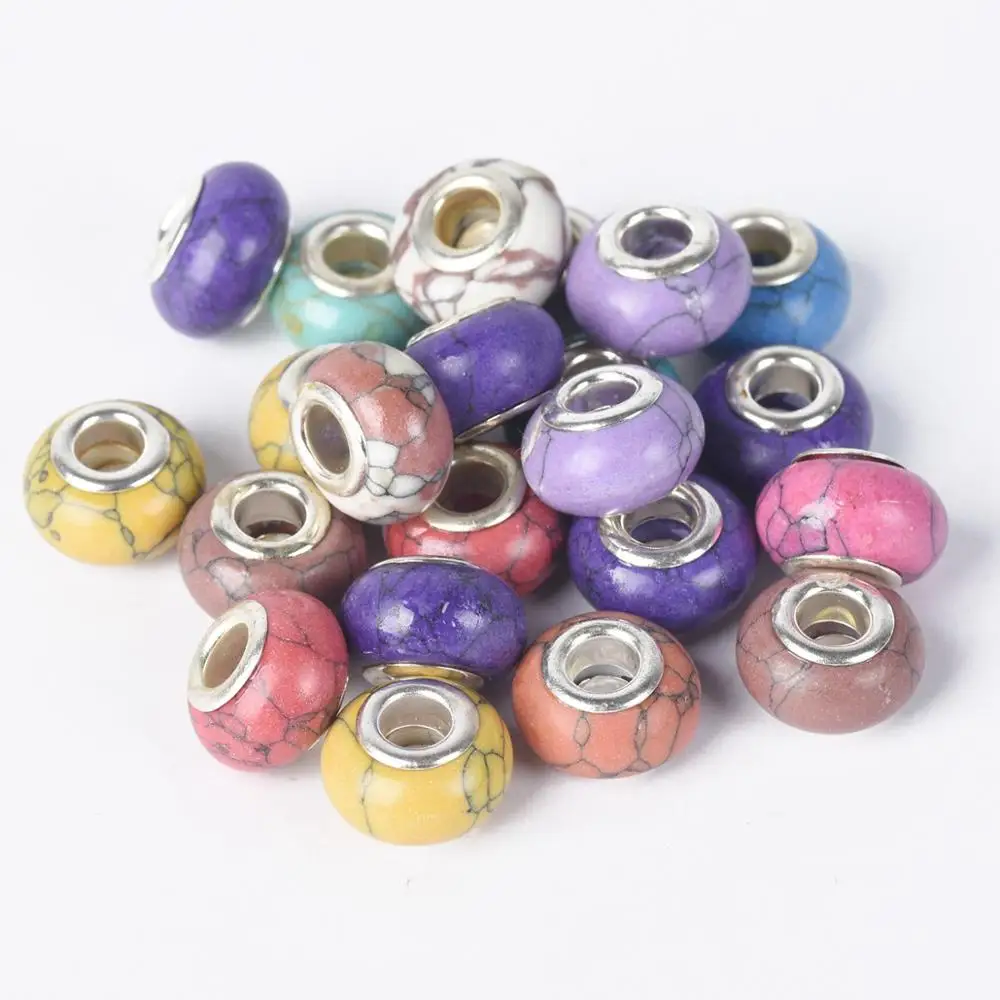 10pcs Random Mixed 14x9mm Round Man-made Stone Big Hole Beads for Jewelry Making European Charms Bracelet DIY