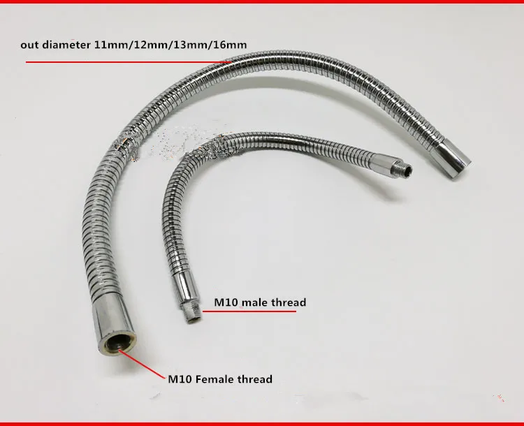 Support flexible à LED pour col de cygne M11/M13/ M16, lampe M10 femelle, tuyau en métal chromé, tuyau souple universel, tubes serpentin en métal,