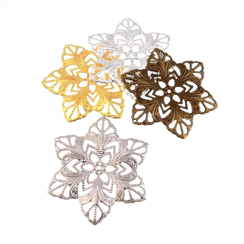 10Pcs Filigree Flower Wraps Connectors Metal Crafts Decoration DIY Findings Connectors 57mm