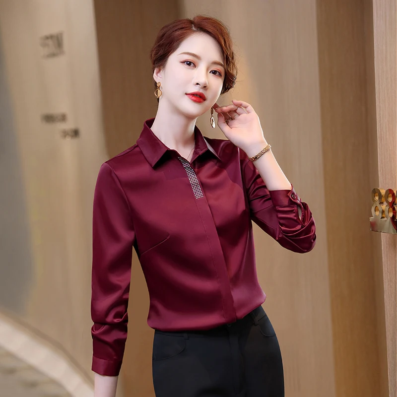 Navy Blue Shirt Women Fashion Temperament Autumn 2022 New Long Sleeve Chiffon Formal Blouses Office Ladies Work Tops