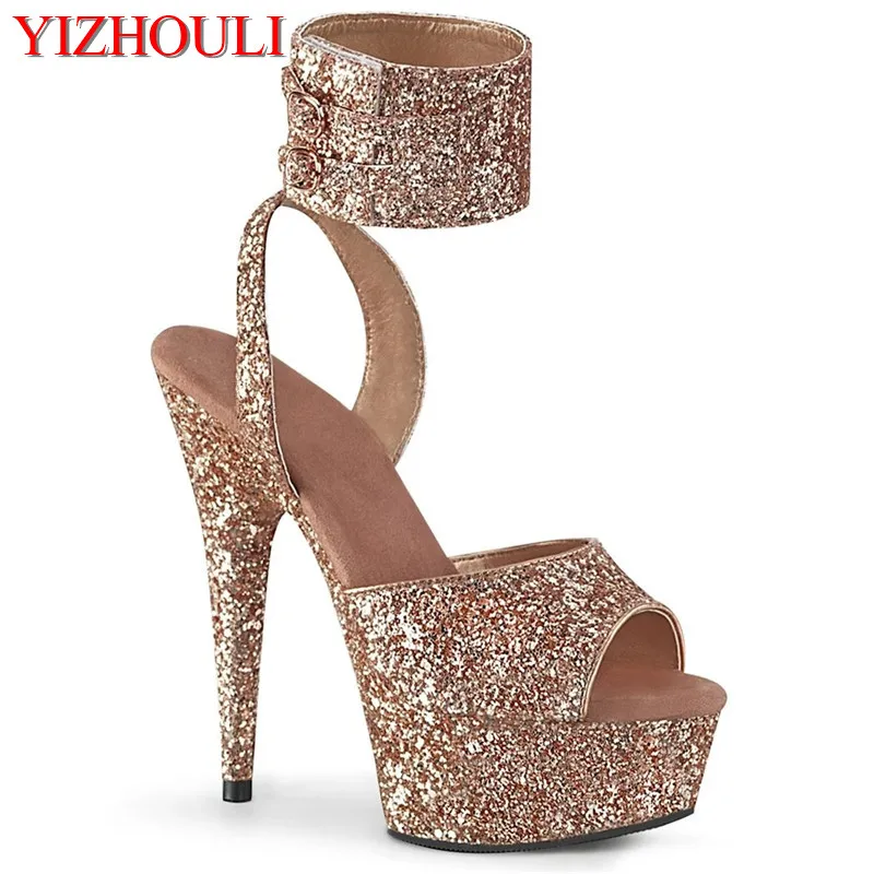 

6 inch pole dancing boots, 15cm stiletto heels, sequined fabric sexy nightclub model party stage sandals