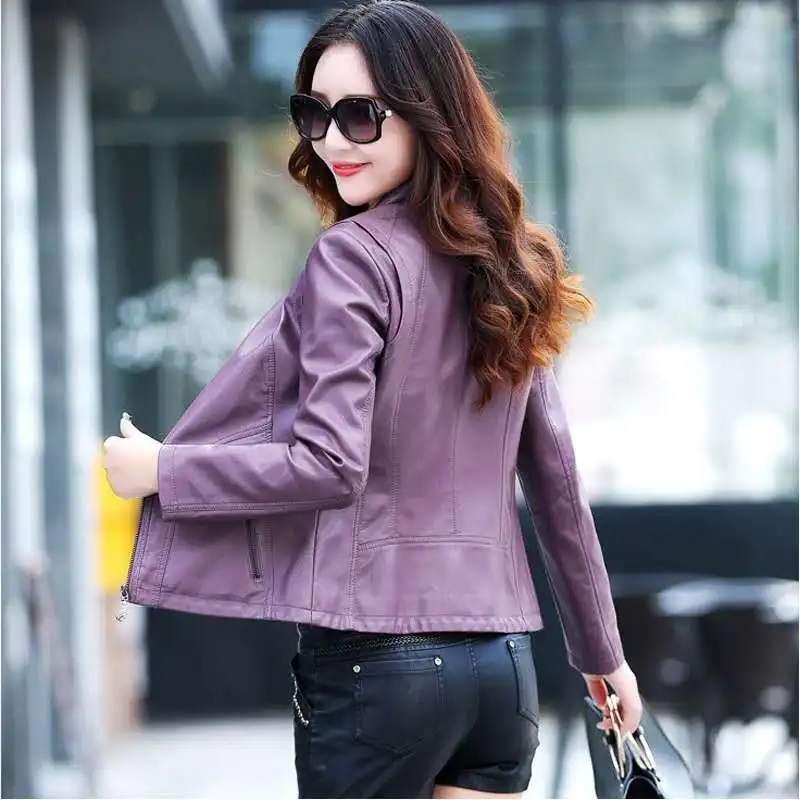 Sheepskin Short Leather Jacket for Women, Cool Coat, Slim, Female, Large Size, Leather Tops, Spring and Autumn