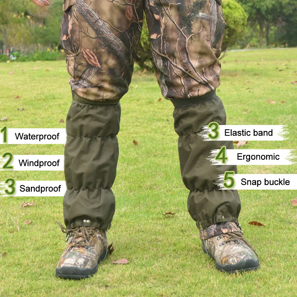 1คู่กลางแจ้งกันน้ำการล่าสัตว์ Trekking Gaiters รองเท้าขาอุ่นขาป่ายามกำไลไล่ยุ่งหิมะทราย Woodland Gaiter